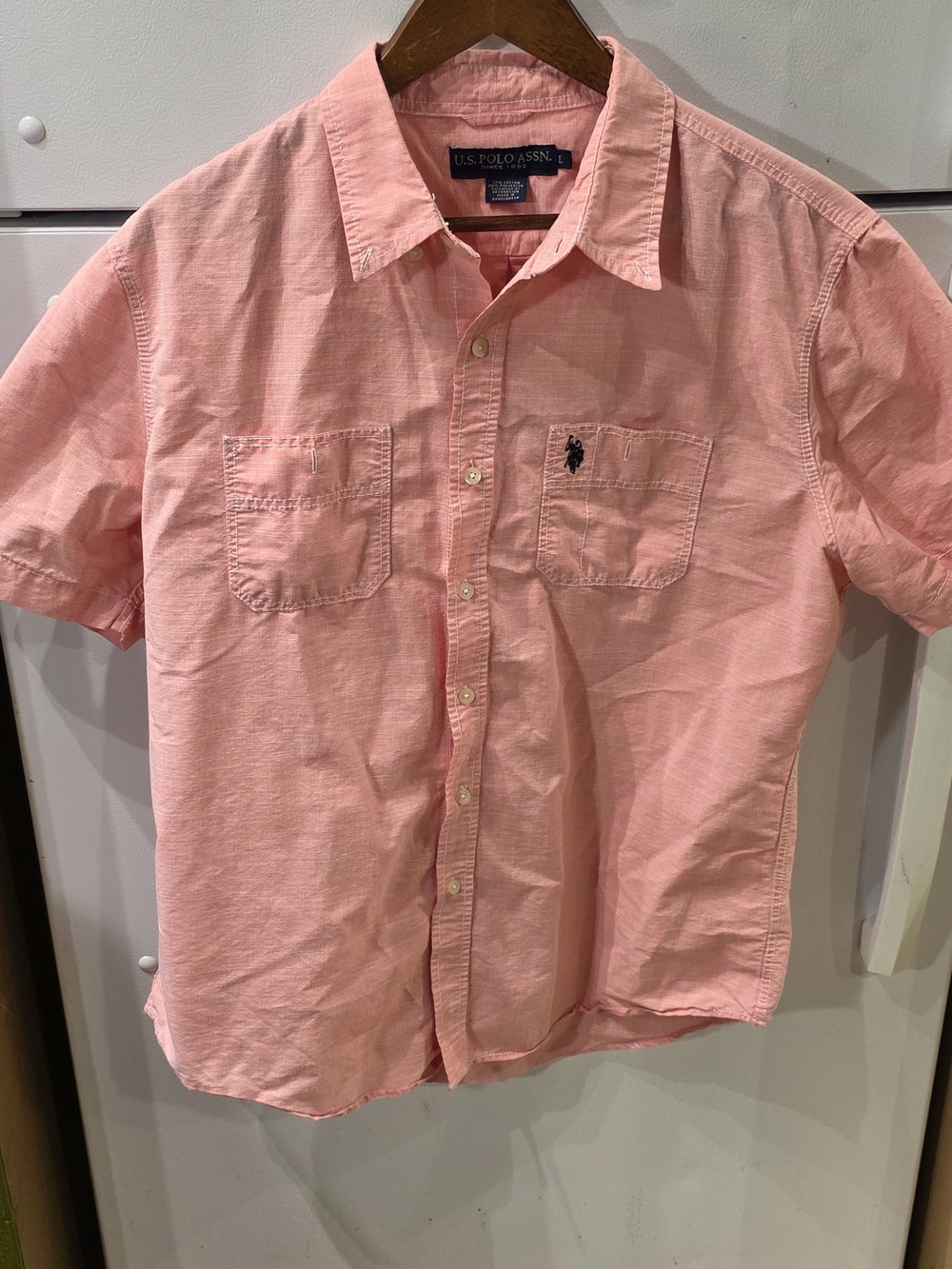 U.S. Polo Assn. Men's Short-Sleeve Dress Shirt in Coral Pink